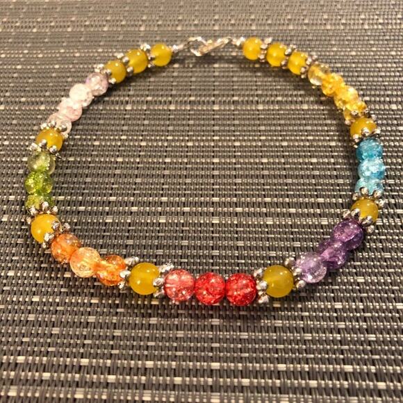 Multi-colored Handmade Beaded Ankle Bracelet - Picture 4 of 8